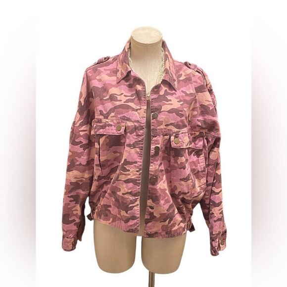 Tic Toc Jackets & Blazers - Trendy Vibes: Pink Army Fatigue Cargo Crop Jacket